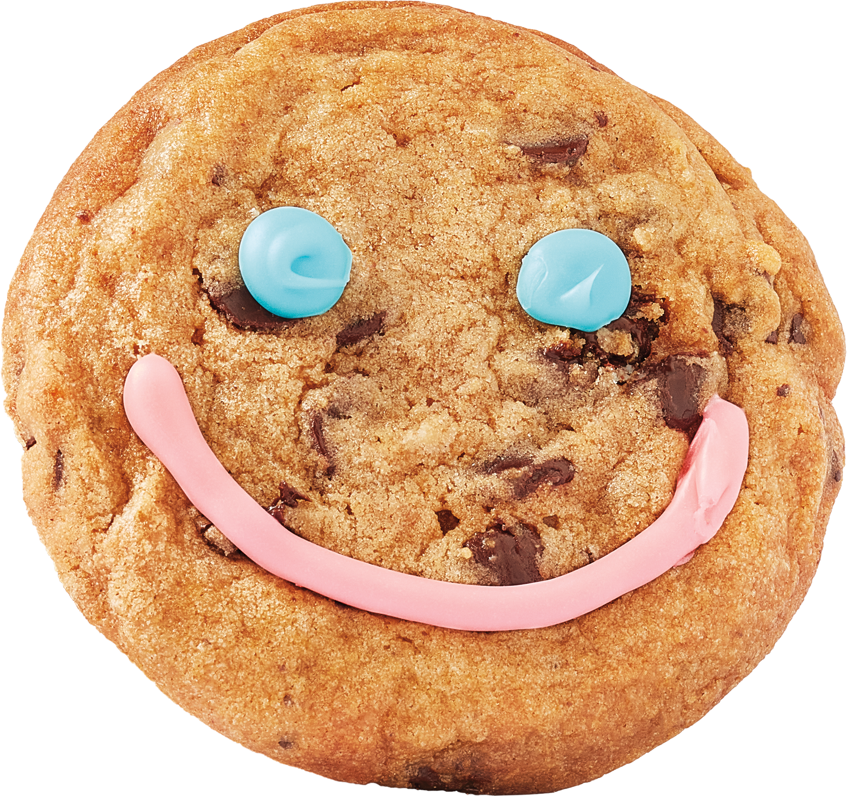 Smile Cookie with a pink icing smile and blue eyes