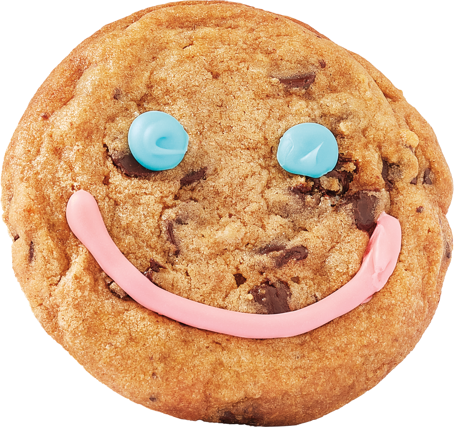 Smile Cookie with a pink icing smile and blue eyes