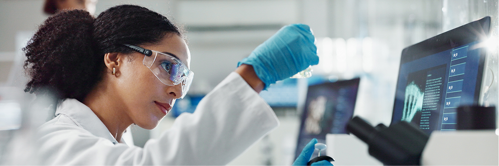 Lab technician working with samples in a medical laboratory