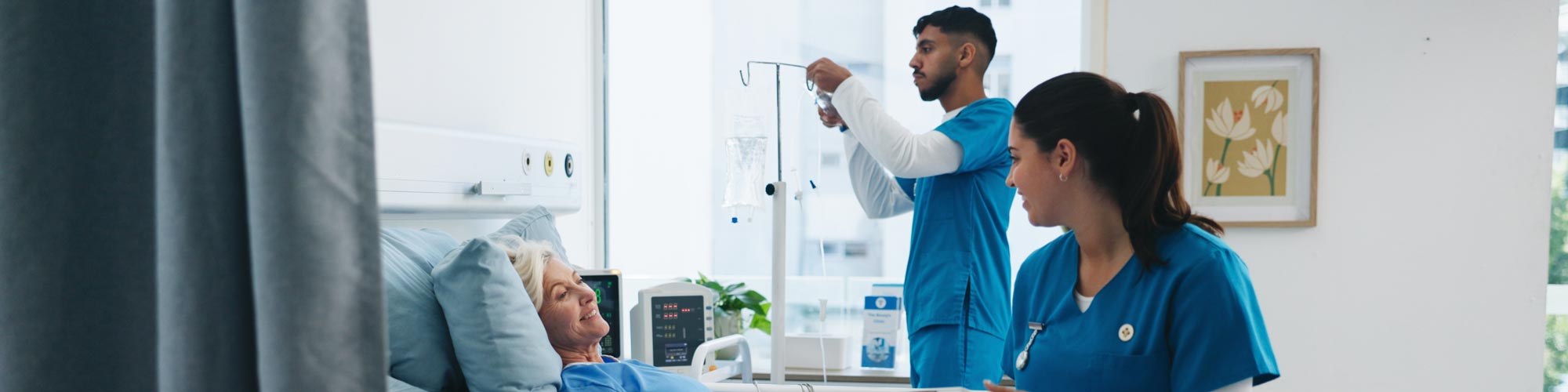 Nurses at work at a hospital nursing station
