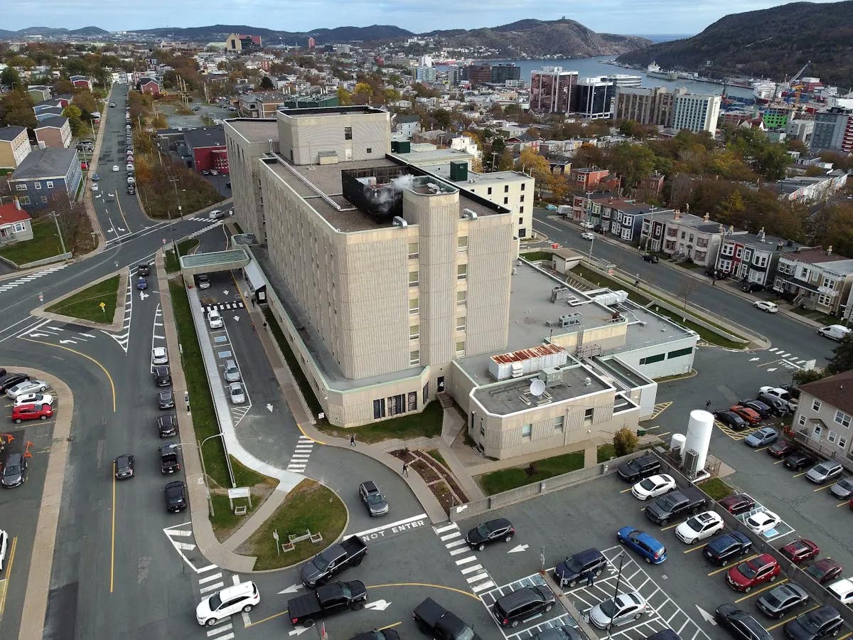 Aerial view of St. Clare's Mercy Hospital in St. John's, Newfoundland and Labrador