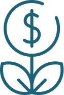 Icon of a growing plant with a dollar sign, representing investment in health care